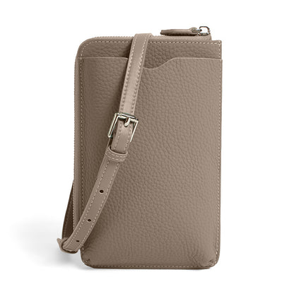 Cowhide Leather Vertical Phone Crossbody Bag in Light Grey