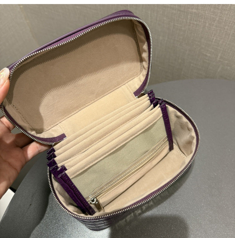 Base view of the purple cosmetic pouch
