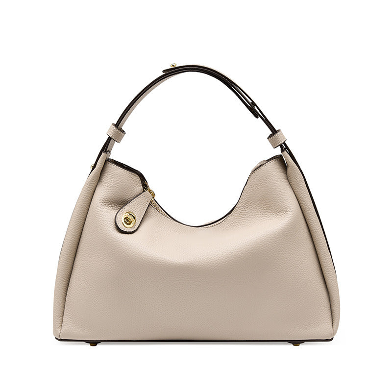 Cowhide Leather Small Plus Shoulder Bag in Off-White