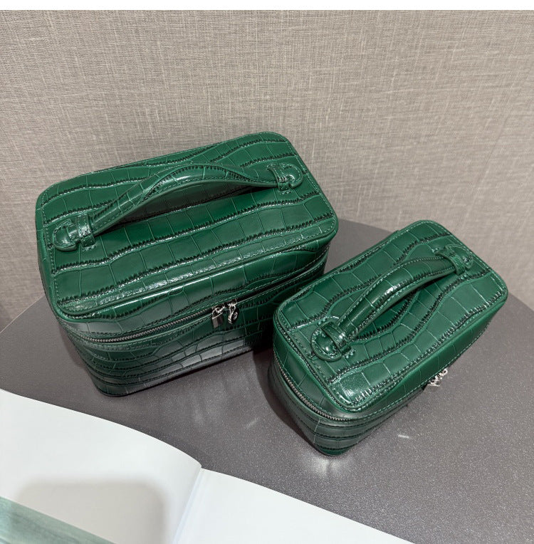 Cowhide Croc-Embossed Cosmetic Pouch