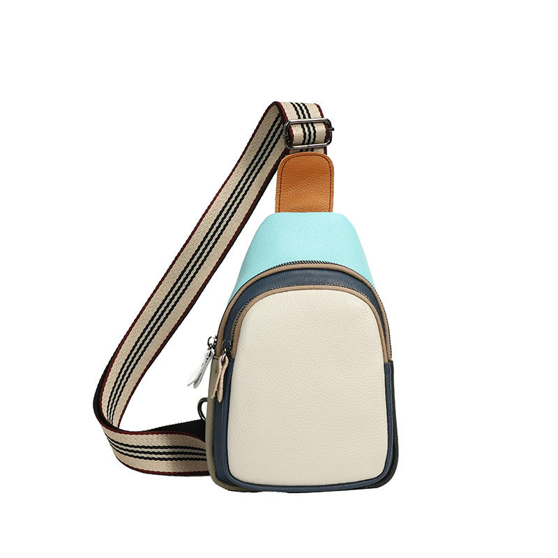 Colorblock cowhide crossbody sling bag with cream front panel