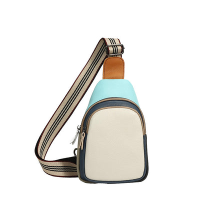 Colorblock cowhide crossbody sling bag with cream front panel
