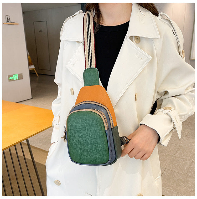 Back view of green colorblock crossbody bag