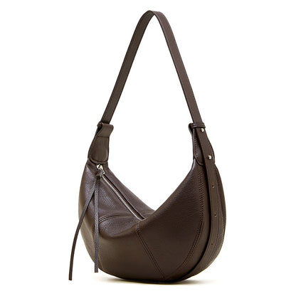 Cowhide Leather Crescent Hobo Crossbody Bag in Coffee