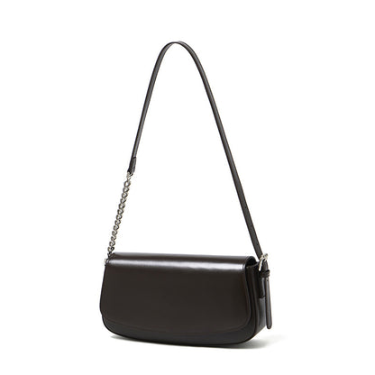 Cowhide Leather Baguette Saddle Shoulder Bag in Coffee