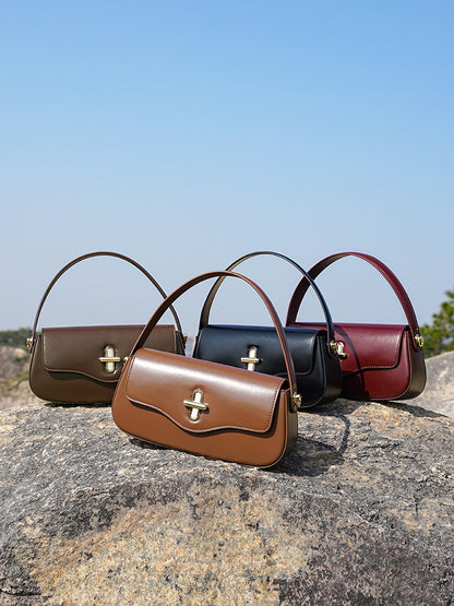 Cowhide Leather Baguette Crossbody Shoulder Top Handle — group shot with other colourways