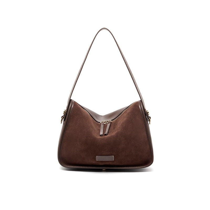 Suede Cowhide Small Crossbody Bag in Coffee