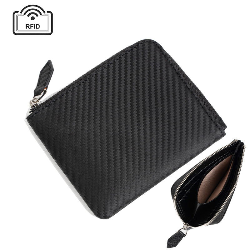 Cowhide Leather Short RFID-Blocking Wallet in Carbon Black