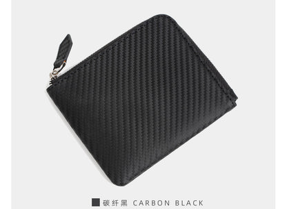 Carbon black textured leather wallet with matching zip tab