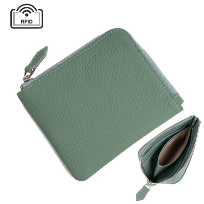 Cowhide Leather Short RFID-Blocking Wallet in Jade Green