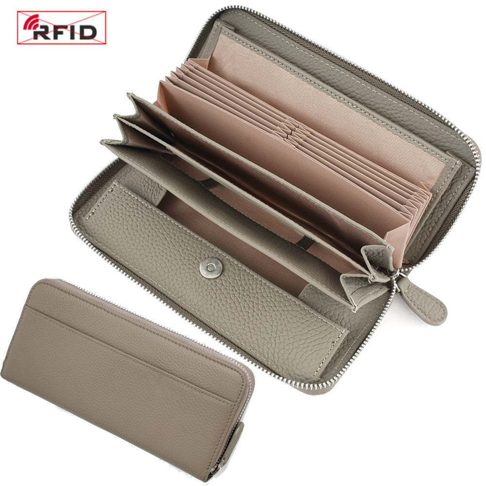 Top-Grain Cowhide Zip-Around Long Wallet with RFID Blocking in Slim Upgrade - Pink