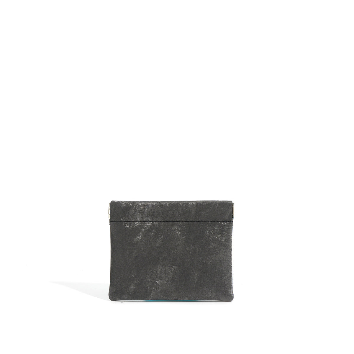 Ink black satin cowhide mini card pouch with spring clasp closure