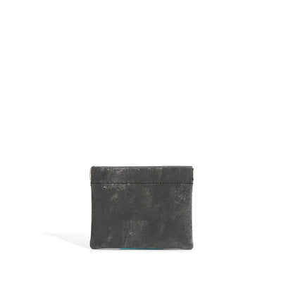 Ink black satin cowhide mini card pouch with spring clasp closure