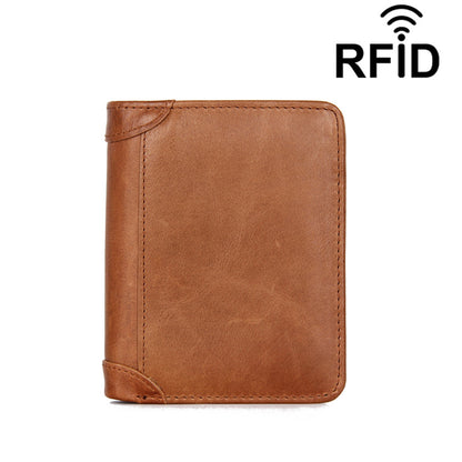 Cowhide Leather Bifold Wallet with Card Slots in Brown