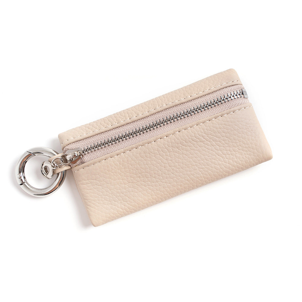 Top-Grain Cowhide Micro Coin Purse Keychain Pouch in Ivory White