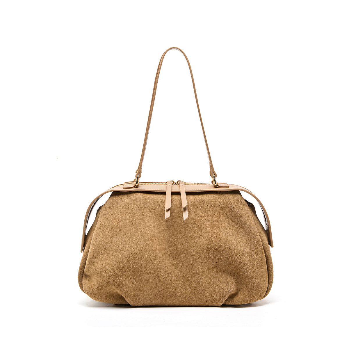 Suede Cowhide Shoulder Bag – Color Options in Khaki