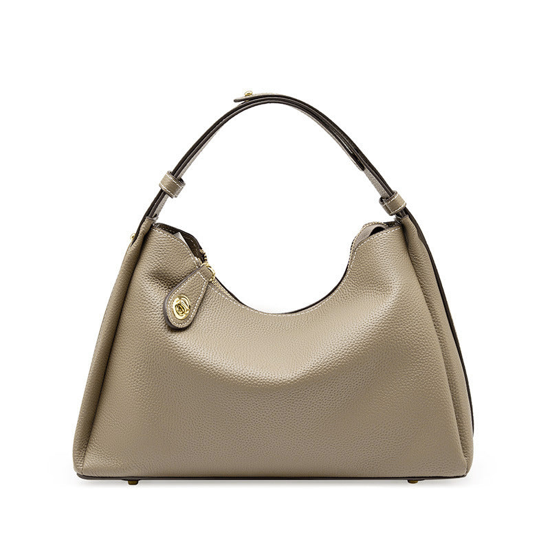 Cowhide Leather Small Plus Shoulder Bag in Light Gray
