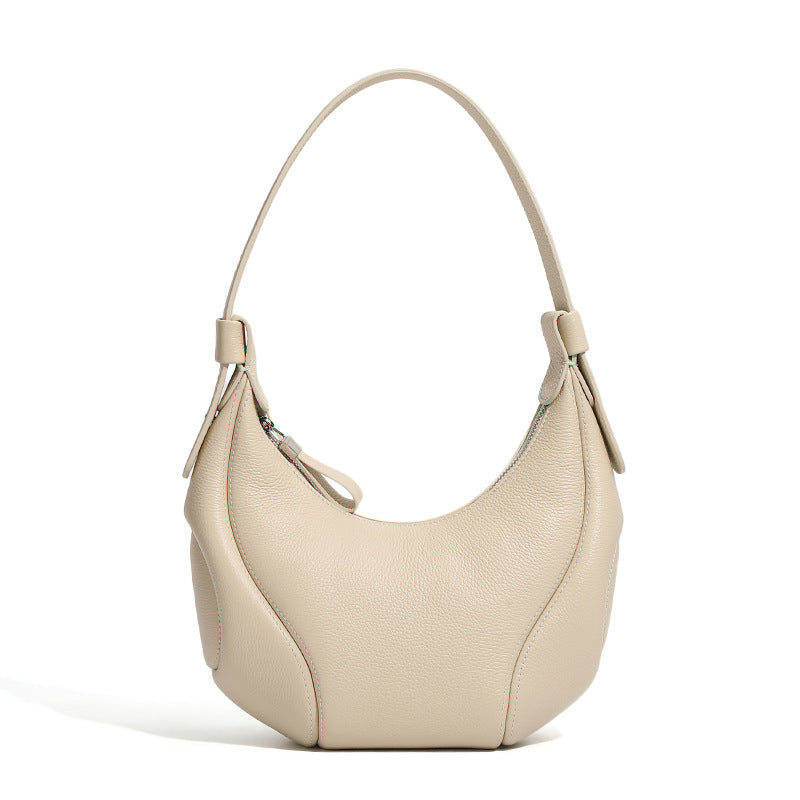 Genuine Leather Underarm Shoulder Bag in Milkshake White