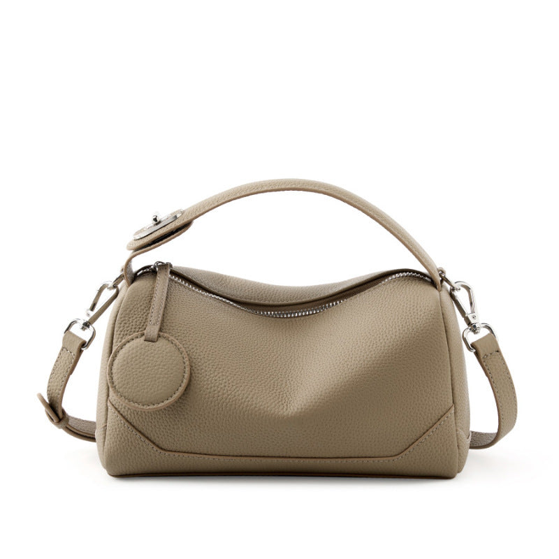 Elephant gray soft cowhide mini Boston bag with leather charm accent