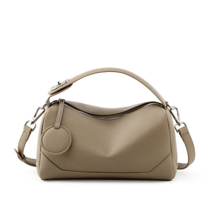 Elephant gray soft cowhide mini Boston bag with leather charm accent