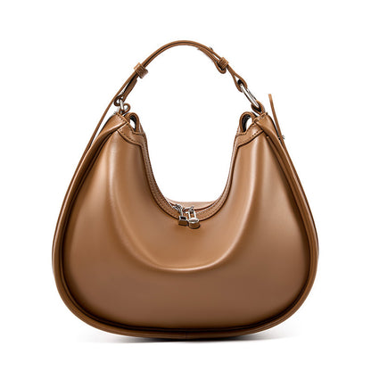 Cowhide Leather Crescent Shoulder Bag in Brown