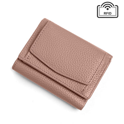 Cowhide Tri-Fold RFID-Blocking Wallet in Light Pink