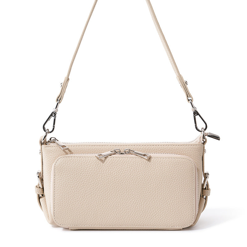 White leather crossbody bag with silver hardware