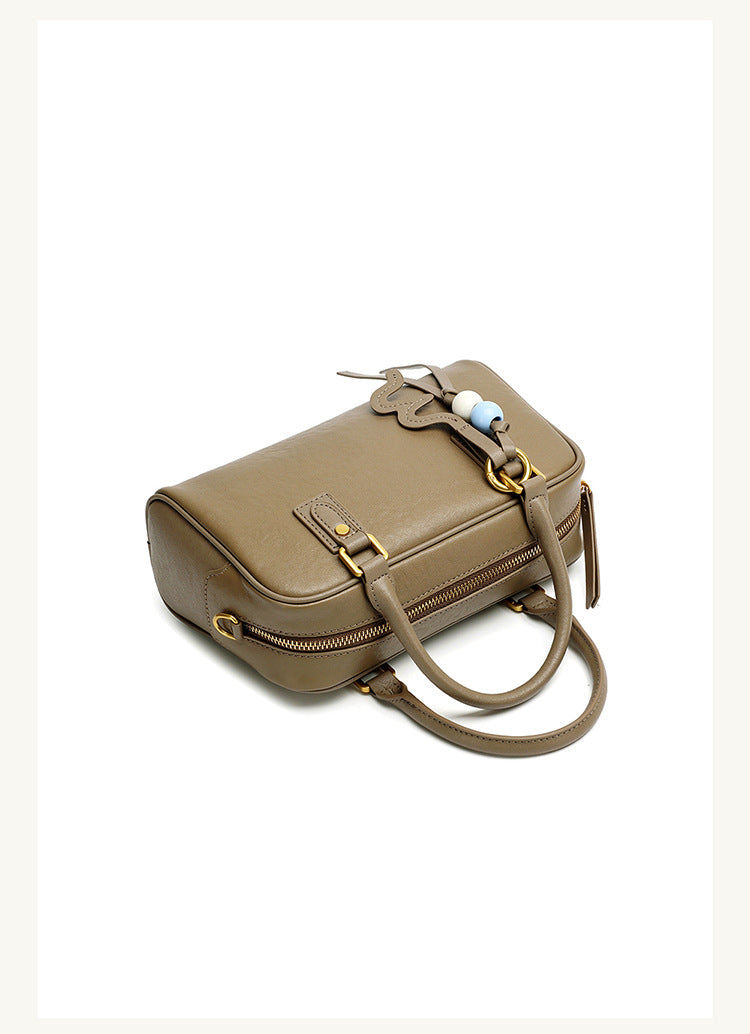 Cowhide Leather Double-Handle Pillow Crossbody Bag
