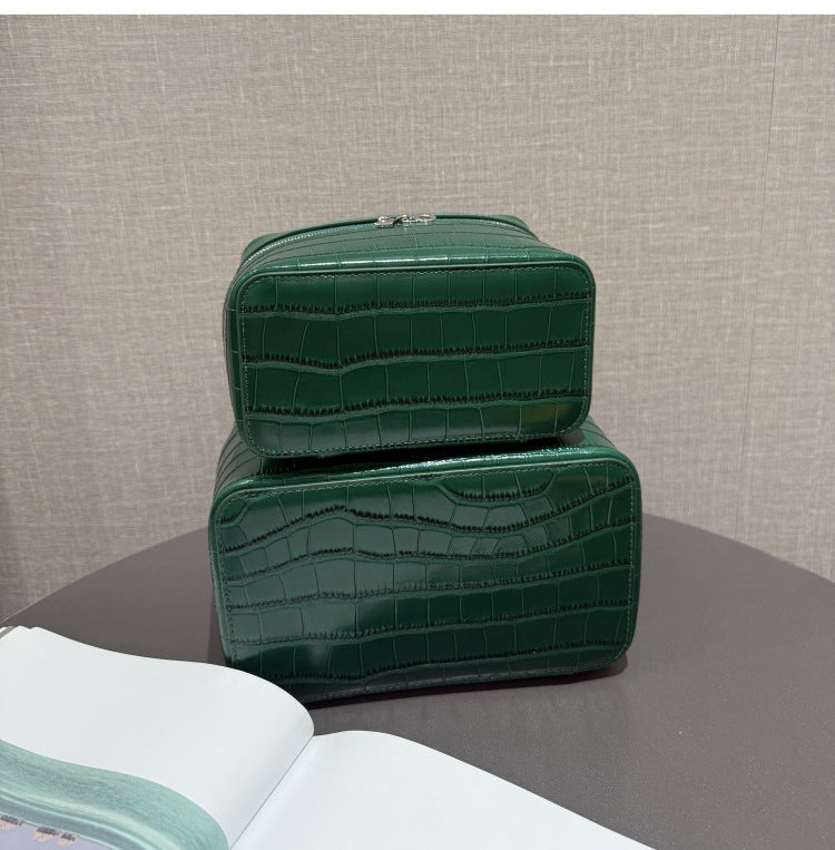 Cowhide Croc-Embossed Cosmetic Pouch