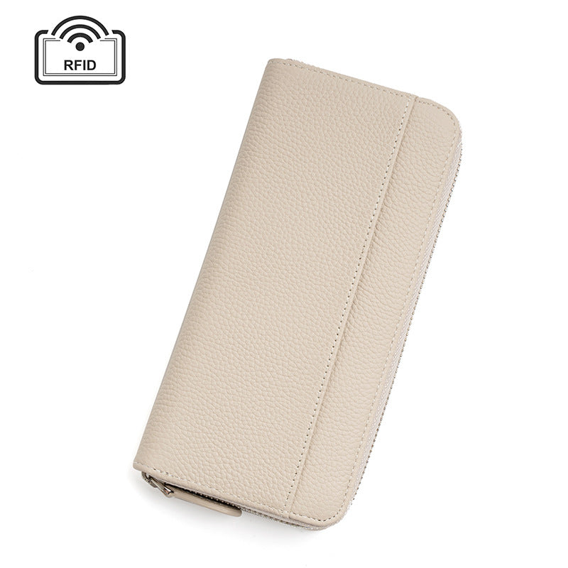 Off white leather wallet with front stitch pattern