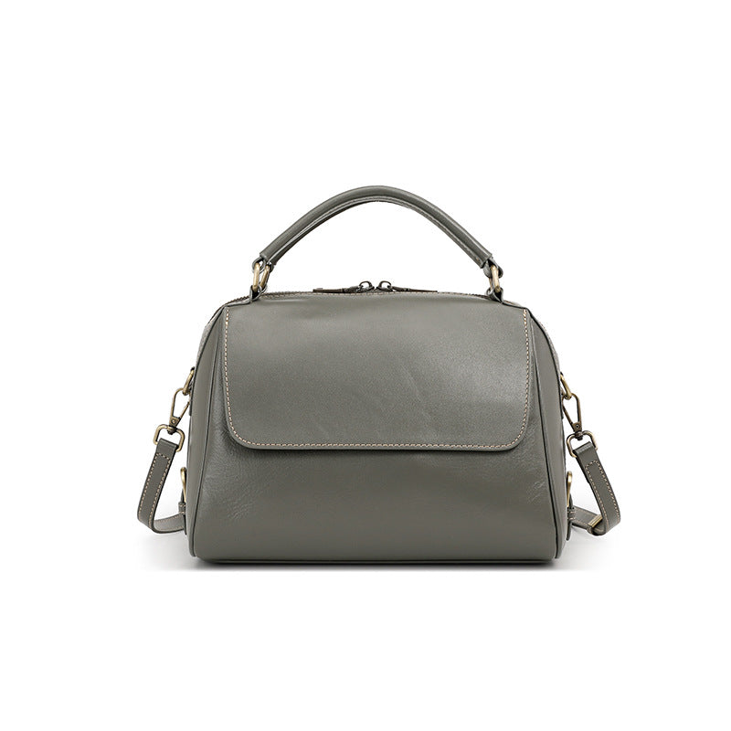 Cowhide Leather Boston Shoulder Bag in Gray