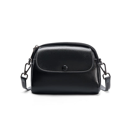 Cowhide Mini Crossbody Bag with Snap Flap, Oil-Waxed Leather in Black