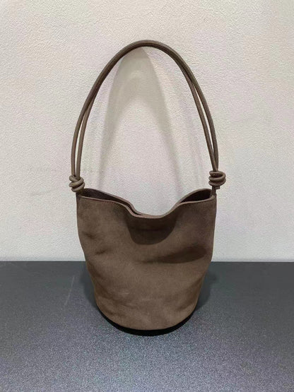 Suede Cowhide Small Bucket Shoulder Bag