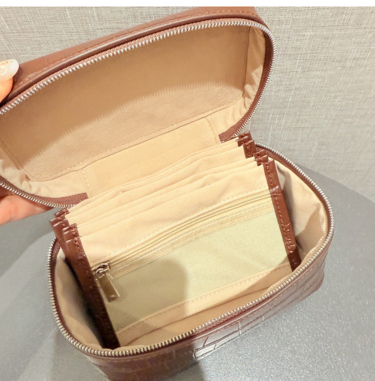 Cowhide Croc-Embossed Cosmetic Pouch