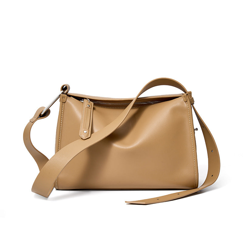 Apricot cowhide leather pillow crossbody bag front view
