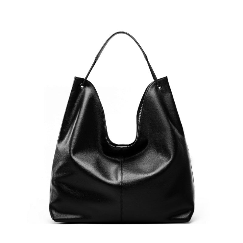 Cowhide Leather Small Hobo Shoulder Bag in Black