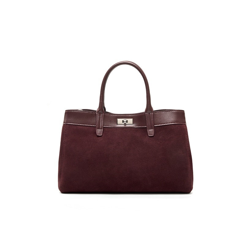 Suede Cowhide Top-Handle Shoulder Bag in Angola Red Suede