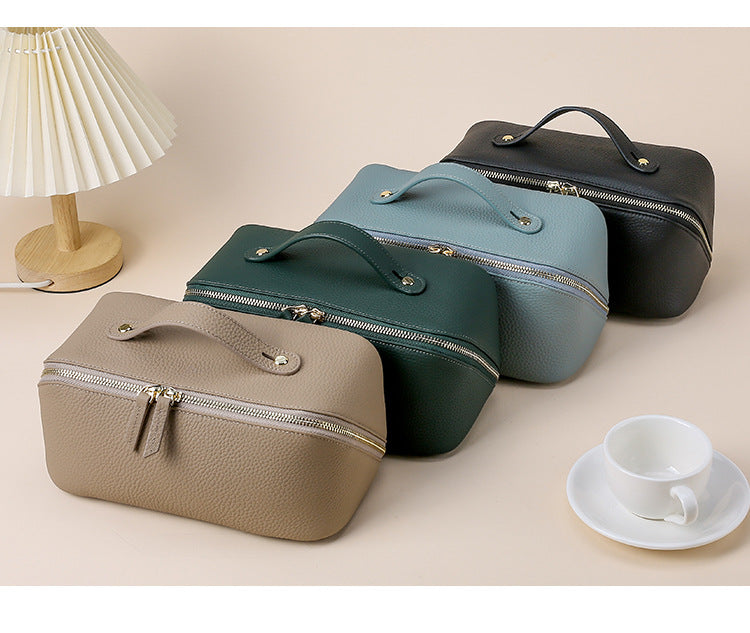 Cosmetic pouch color selection displayed in a diagonal arrangement