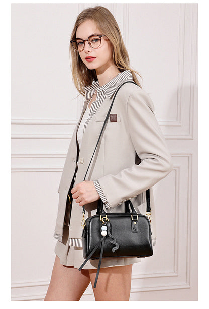 Cowhide Leather Double-Handle Pillow Crossbody Bag