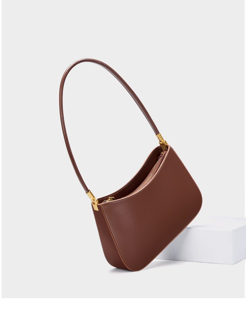 Coffee brown shoulder bag shown from a high three-quarter angle