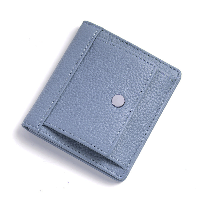 Light blue cowhide wallet with compact folded profile