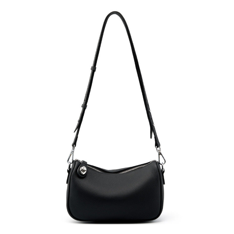 Pebbled Cowhide Leather Crossbody Bag in Black