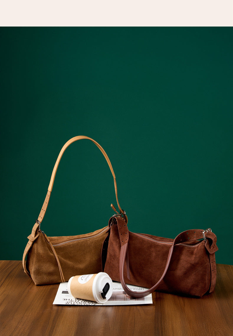 Four views showing the bag exterior and interior