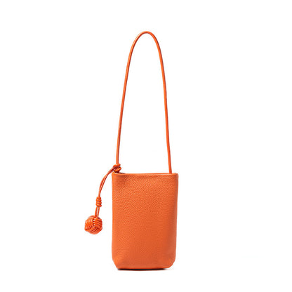 Cowhide Leather Micro Bucket Phone Crossbody Bag in Orange