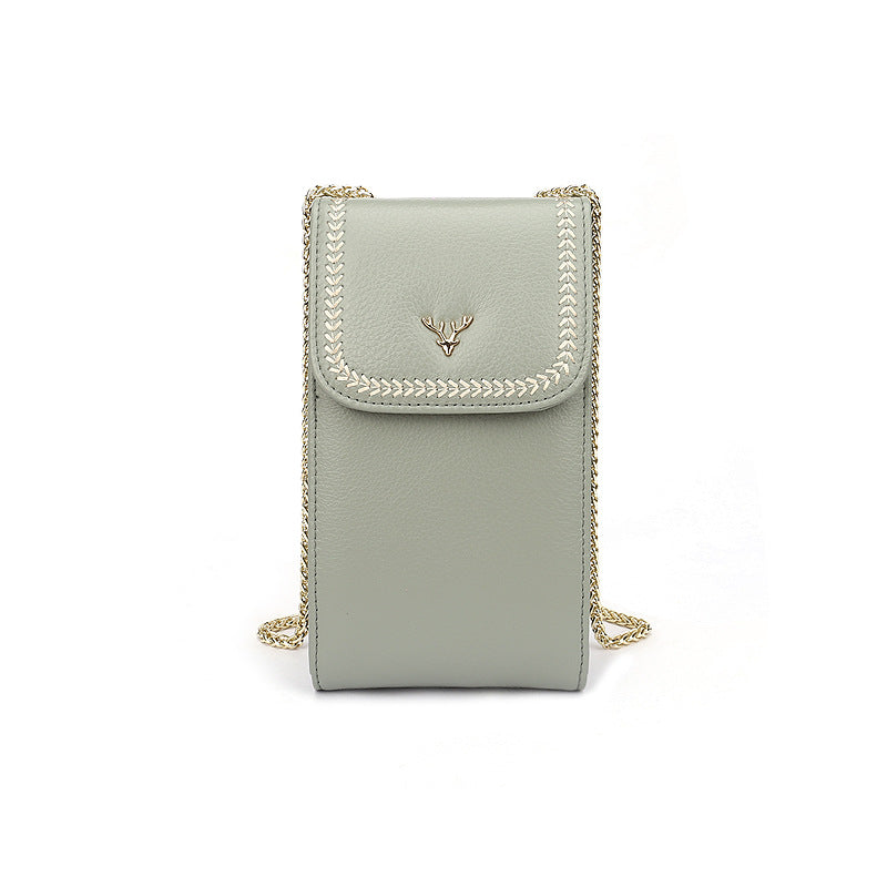 Top-Grain Cowhide Micro Crossbody Phone Bag with Chain Strap in Turquoise Blue
