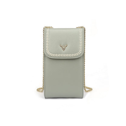 Top-Grain Cowhide Micro Crossbody Phone Bag with Chain Strap in Turquoise Blue