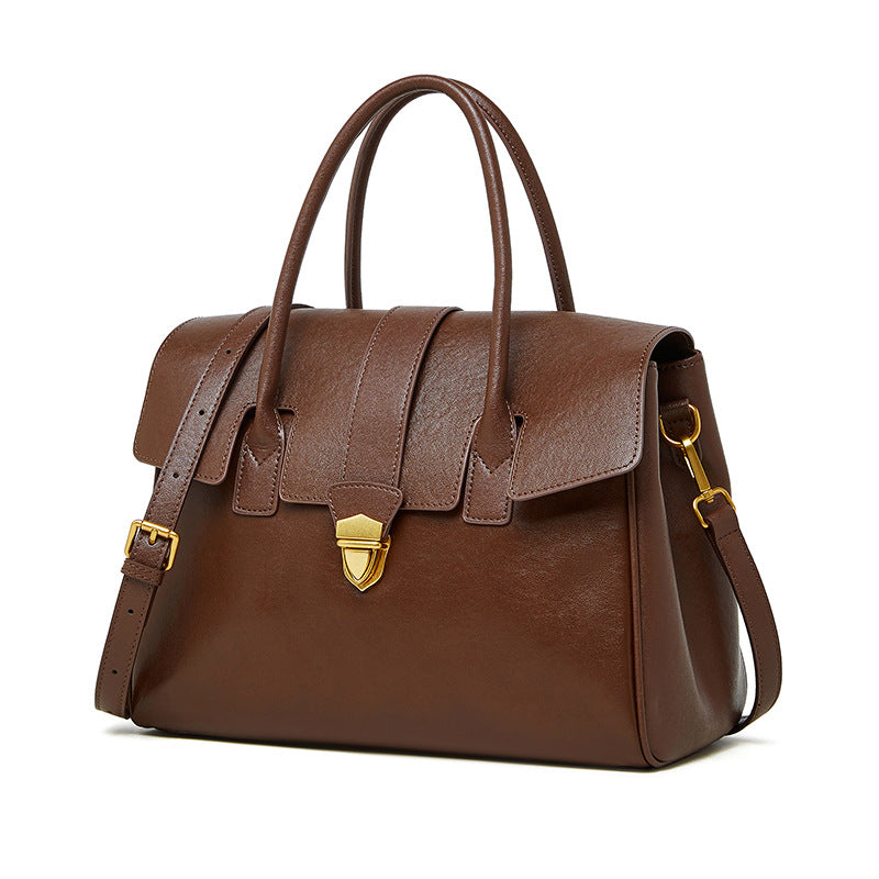 Top-Grain Cowhide Small Plus Satchel Bag in Dark Brown