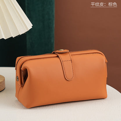 Top-Grain Cowhide Cosmetic Pouch – Color Options in Smooth Leather - Brown