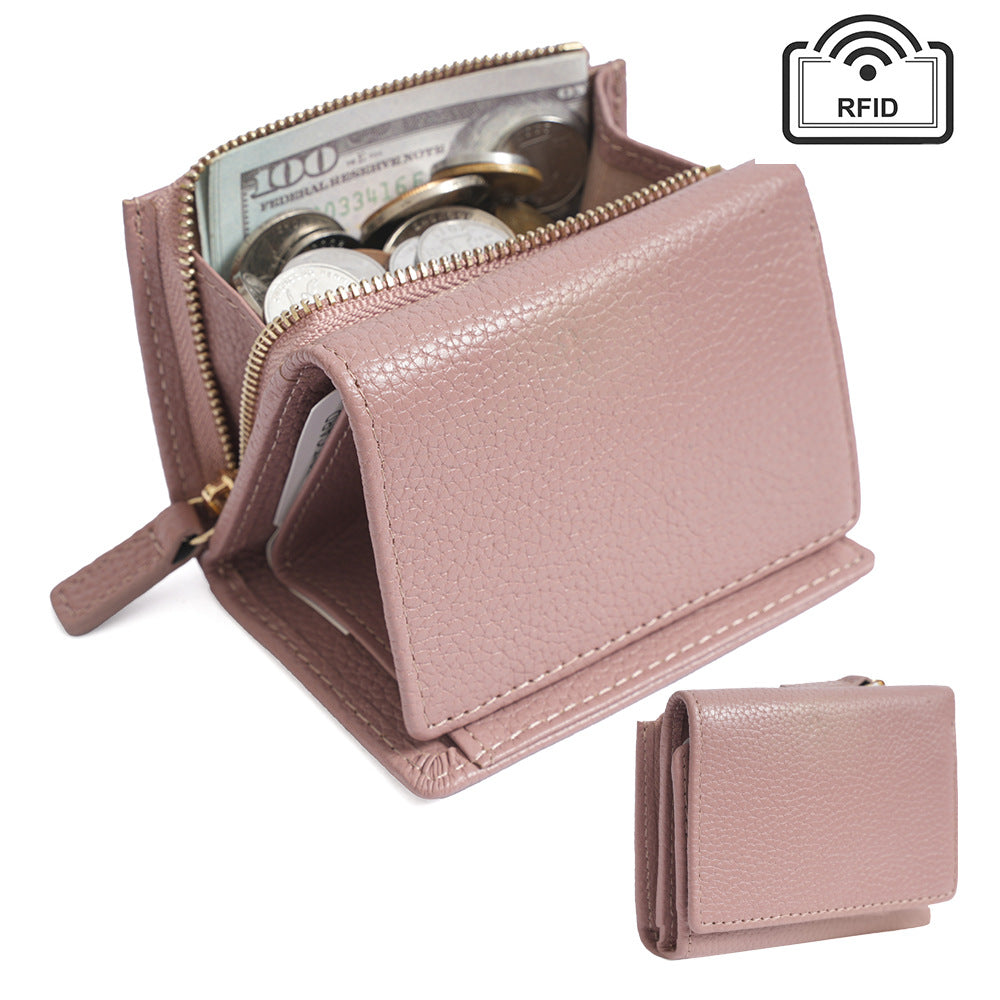 Baby pink leather wallet with RFID protection and card slots