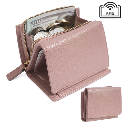 Baby pink leather wallet with RFID protection and card slots